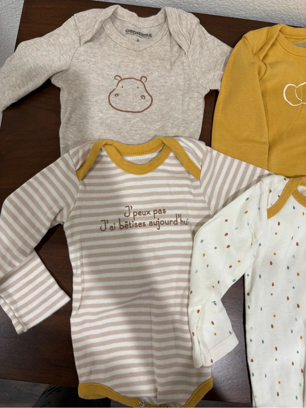 Orchestra French Neutral, Cream & Mustard Baby Bodysuit Set - 6 Pack 100% Cotton